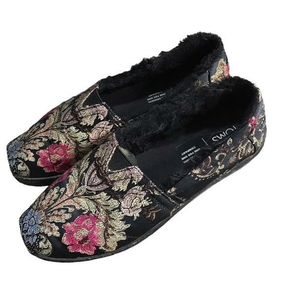 Toms alpargata leather wrap brocade satin floral metallic print flats 7.5 - Picture 1 of 9